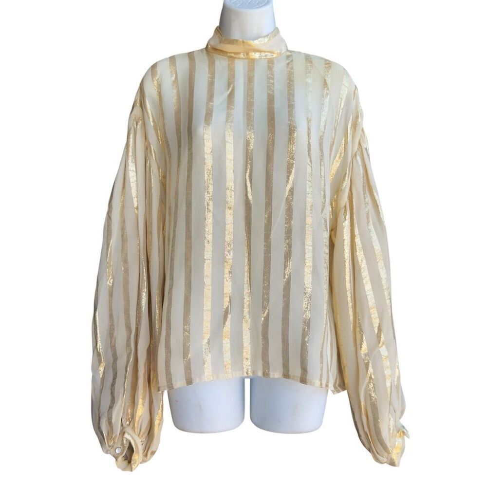 VTG Joan Leslie by Kasper Striped Top Women's M Gold Minimalist Elegant Blouse
